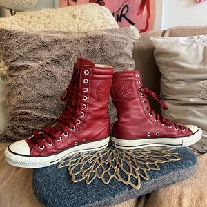Men’s red leather mid calf boots sneakers